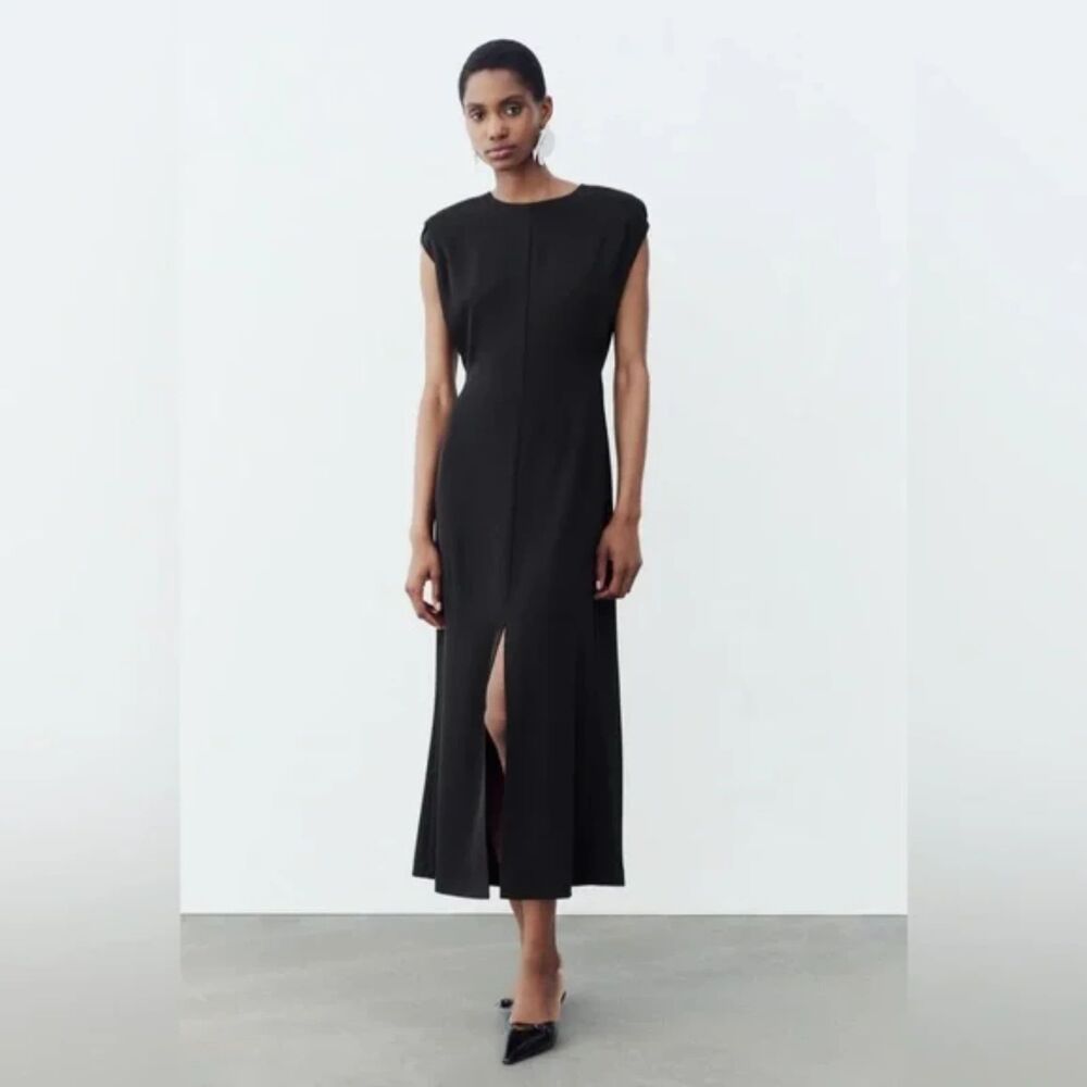 Zara Black Midi Dress with Front Slit